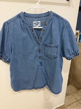 Velvet Heart Denim Blue Girls' Short Sleeve Henley Blouse